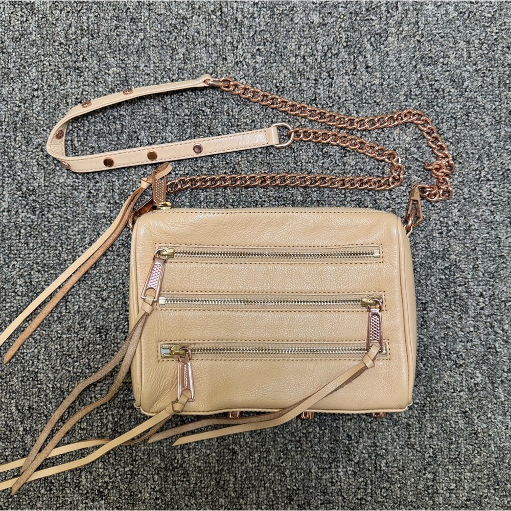Rebecca Minkoff Beige and Rose Gold 5 Zip Crossbody bag
